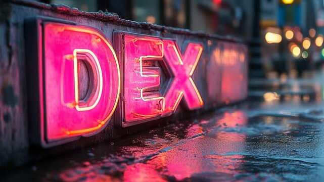 Pink Neon Sign DEX City Night Rain.