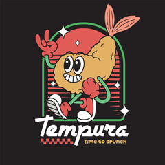 Vector Illustration of Tempura Mascot with Retro Cartoon mascot Available for Tshirt Design