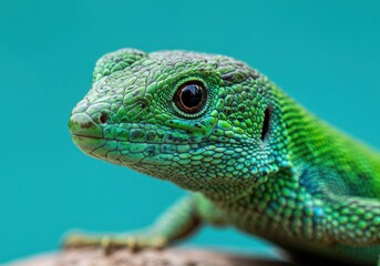 Fototapeta premium Blue-green lizard looking to the side