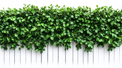 Lush greenery against a white fence residential area nature photography tranquil environment eye-level view serenity concept