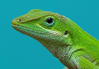 Fototapeta premium Green lizard head with side view