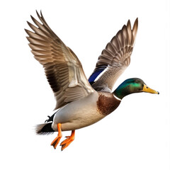 Mallard bird fly full body isolate on transparent background
