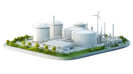 Renewable energy plant industrial district 3d model eco-friendly environment aerial view sustainable future