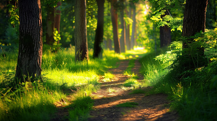 Green forest environment. Beautiful Forest