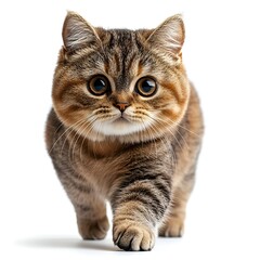 Obraz premium Cute Tabby British Shorthair Cat with Big Eyes on White Background. Generative AI