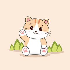 Cute cat waving handdrawn vector illustration