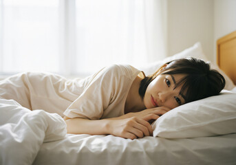 Relaxing and Peaceful Moments of a Young Woman in Natural Light at Home