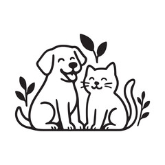 Dog and Cat Tribal Tattoo Design – Black Vector Animal Silhouette Illustration