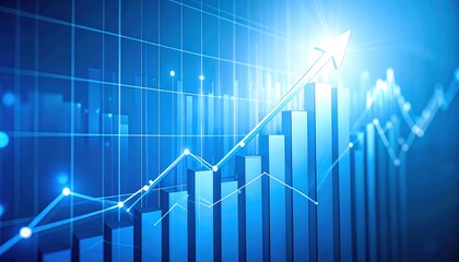 Business chart with arrow up, and success.