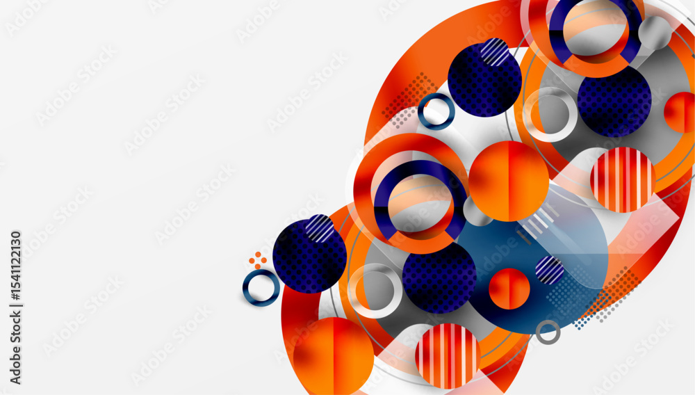 Poster abstract geometric composition. overlapping circles, vibrant colors, modern design. clean lines, dyn