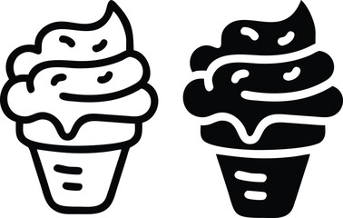 Minimalist Hand Drawn Ice Cream Cone Icon with Whipped Topping Vector