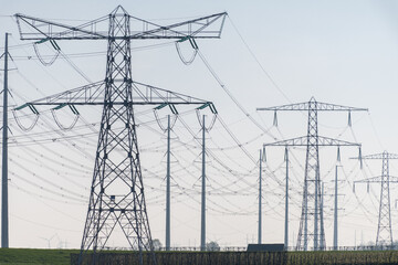 High-voltage lines and power towers, power transmission from nuclear energy plant in Zeeland,...