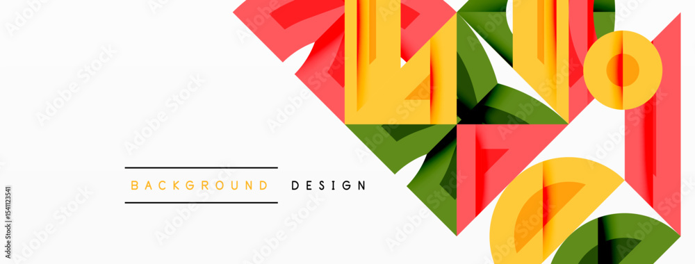 Poster abstract geometric shapes, vibrant colors, modern design. background features overlapping triangles,