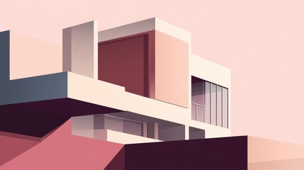 Modern architectural design of a house with geometric forms.