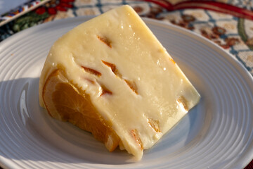 Italian provolone cheese made with fresh oranges, Sicilian cheese, Palermo food