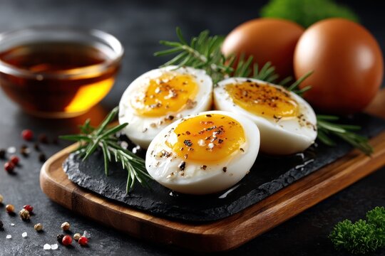 Halved Hard-boiled Eggs with Herbs and Spices