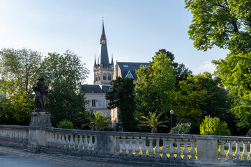 Walking on sunset on Avenue of Champagne, Epernay, France, view on champagne houses