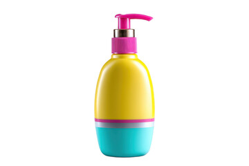 Yellow and teal pump bottle isolated on transparent background