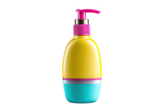 Yellow and teal pump bottle isolated on transparent background