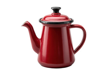 Red enamel coffee pot isolated on transparent background