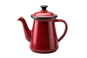 Red enamel coffee pot isolated on transparent background
