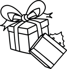 Wrapped Gift Boxes with Holly – Black and White Present Illustration with Bow