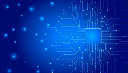 Obraz premium Digital circuit board with blue technology background.