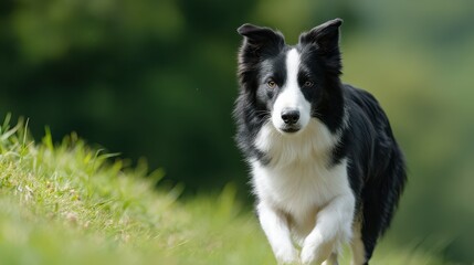 Fototapeta premium Sleek Border Collie Running in Natural Landscape