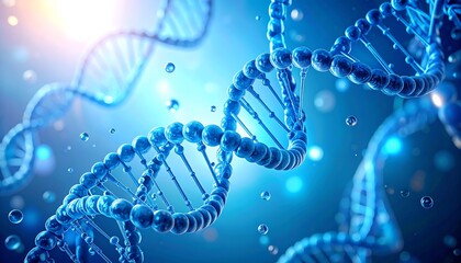 DNA helix illustration on blue background.