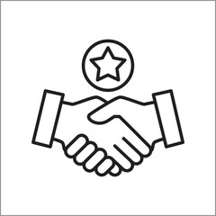 Handshake with star icon. Teamwork success icon. Cooperation symbol. Icon symbol of partnership, friendship, agreement. Vector illustration