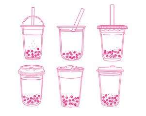 Set of original illustrations of b, hand-drawn in a linear style.  illustrations of glasses with drinks for posters, cards, cafe menus, and graphic design.