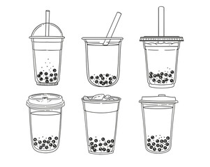 Set of original illustrations of b, hand-drawn in a linear style.  illustrations of glasses with drinks for posters, cards, cafe menus, and graphic design.