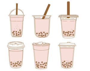 Set of original illustrations of b, hand-drawn in a linear style.  illustrations of glasses with drinks for posters, cards, cafe menus, and graphic design.