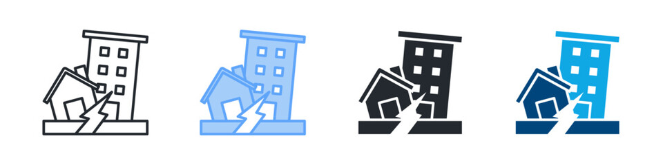 Earthquake Icon Set Multiple Style. Design In Outline, Blue, Glyph, Dual Tone
