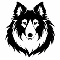 Collie head silhouette vector black on white background