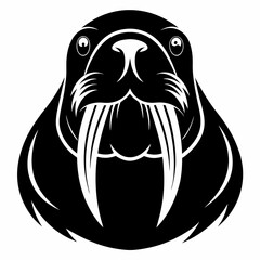 Walrus head silhouette vector black on white background