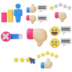 3D Feedback and Rating Icon Set – Thumbs, Stars, Comments, and Emotions