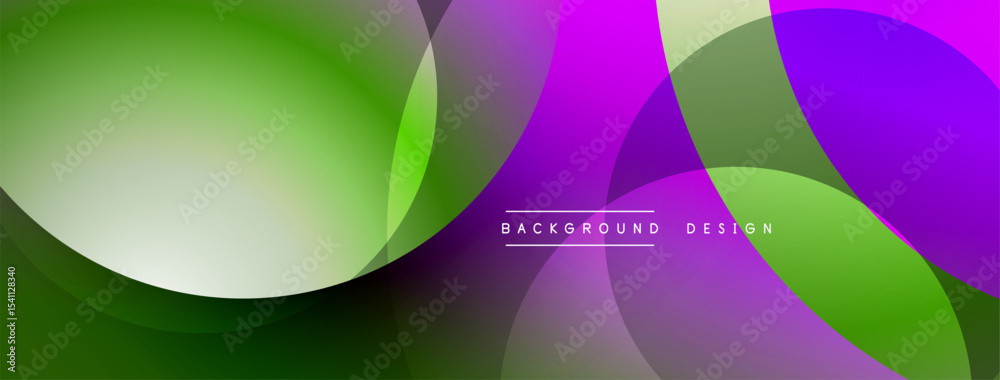 Aufkleber Abstract vibrant background. Overlapping circles create dynamic visual effect. Green, purple hues dominate composition. Modern design element.