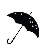 Silhouette Vector Illustration of an Umbrella with Raindrops for Weather and Protection Concepts