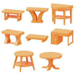 3D Table Icon Set – Modern Furniture and Home Decor Elements