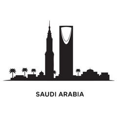Fototapeta premium Saudi Arabia skyline and landmarks. Vector black silhouette. with white background