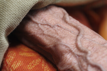 Close-up of a hand showcasing age and texture details