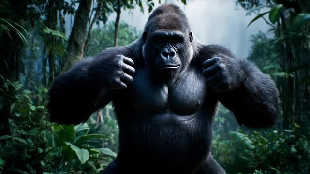Angry gorilla in the jungle ready to fight wildlife animal primate strength powerful ape nature forest 4k uhd video