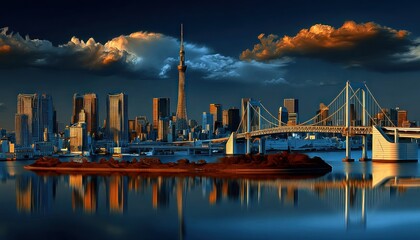 Obraz premium Panoramic city skyline at twilight