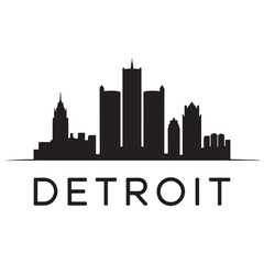Naklejka premium Detroit, USA skyline and landmarks. Vector black silhouette. with white background