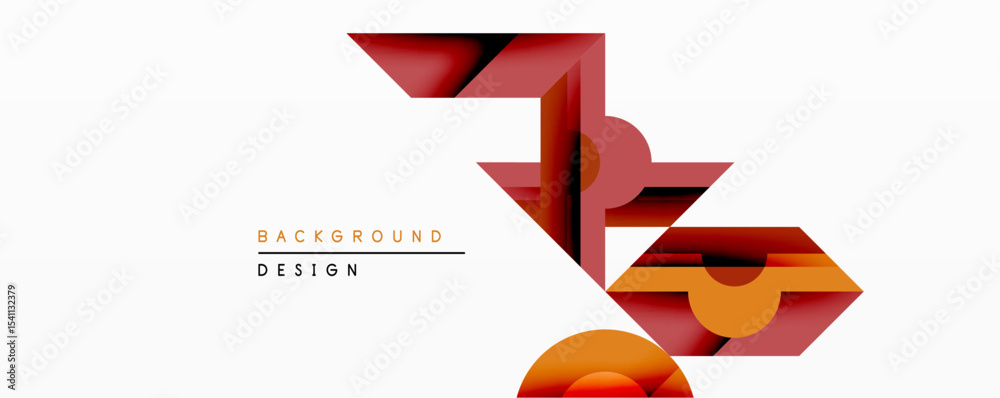 Aufkleber Abstract geometric design features layered shapes, warm color palette. Red, orange tones create dynamic composition against white backdrop. Modern aesthetic, suitable background element.