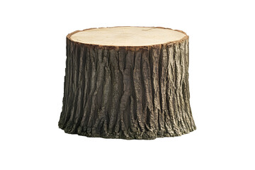 A solitary tree stump isolated against a stark black background, highlighting its texture