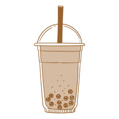 Boba tea, latte, and bubble chocolate drinks, hand-drawn in a linear style. Illustrations of cups with boba drinks for posters, cards, cafe menus, and graphic design.