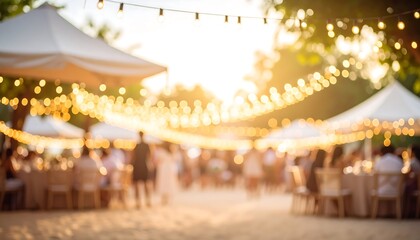 Outdoor celebration with string lights.