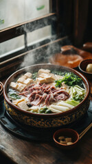 Hearty meal of meat and fresh vegetables cooked in a pan